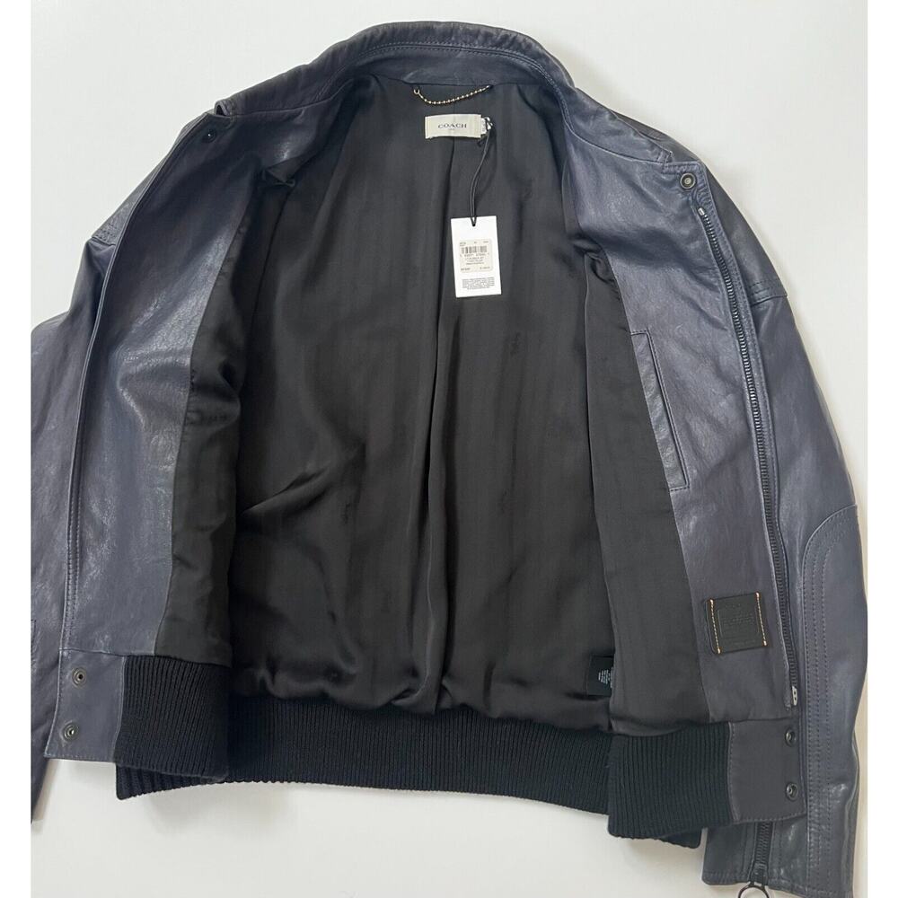 Coach Men's Leather Biker Moto Jacket Navy Size 54/XL NWT $1300 - Picture 7 of 16